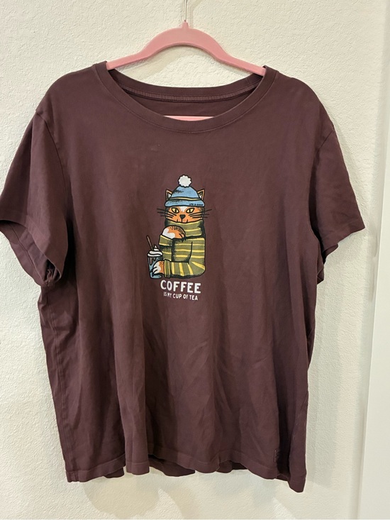 Life Is Good Tops - Life Is Good Brown Cat Coffee Graphic Tee | Size XXL